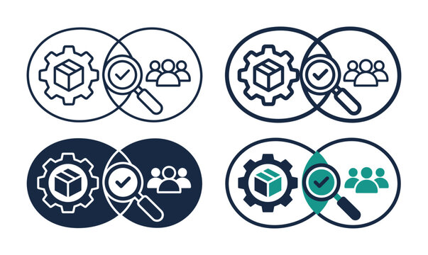 Product market fit PMF analysis vector icon collection for customer demand validation, market survey, and startup scaling strategy