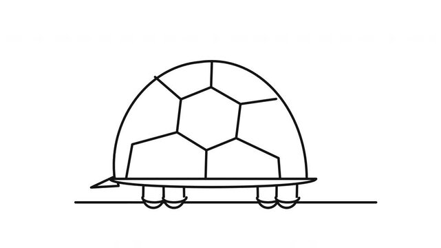 Minimalist line art animation of a turtle walking across a white background.