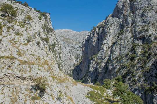 Ruta del Cares gorge path traversing rocky mountains