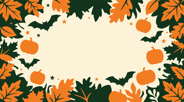 A beautifully designed halloween vector background featuring pumpkins leaves and bats perfect for seasonal designs invitations and spooky celebrations with a warm inviting