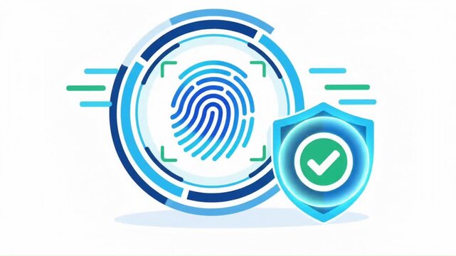 Fingerprint biometric scan with verified shield icon