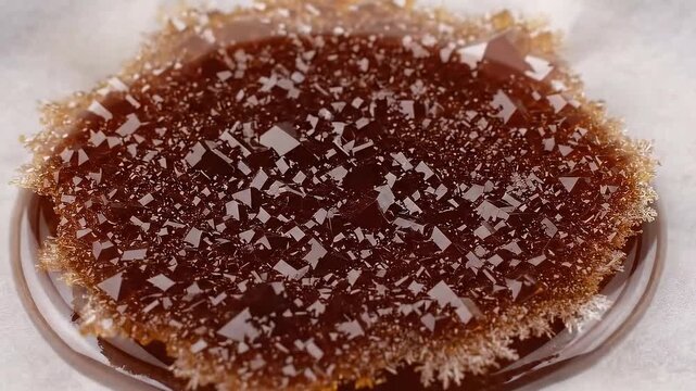 Caramel sauce crystallization timelapse shows the process from sugar to sauce