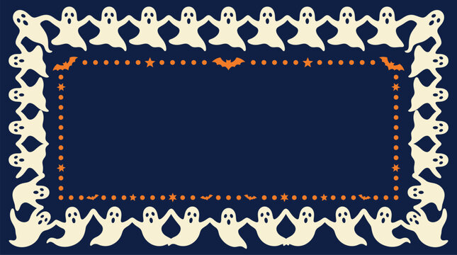 A delightful and spooky halloween vector background featuring friendly ghosts pumpkins and a dark enchanting border for festive designs and celebrations