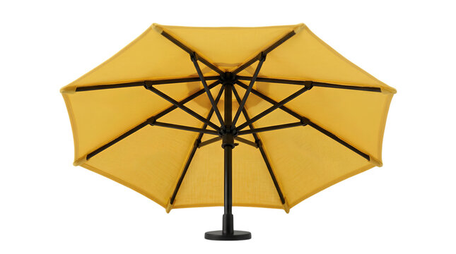 Yellow Patio Umbrella Outdoor Parasol Sunshade Canopy Isolated on Transparent Background for Summer Garden Terrace and Beach Cafe Furniture Mockup