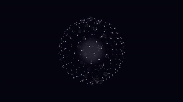 Abstract motion graphic animation of two digital hemispheres merging into a single data sphere for integration concept.