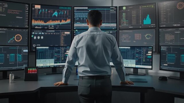Cybersecurity analyst monitoring systems in a security operations center