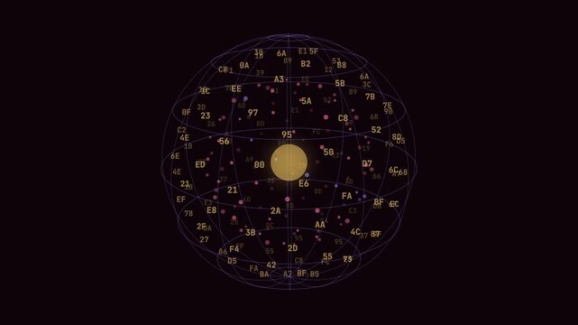 Abstract animation of a nested orbital sphere structure representing a secure digital data core.