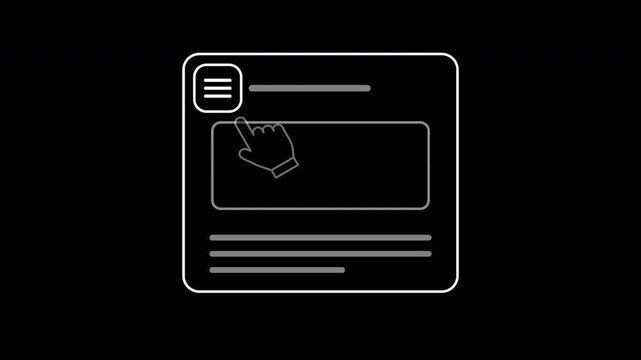 Animated hamburger menu icon morphing into a sidebar navigation drawer on a dark background.