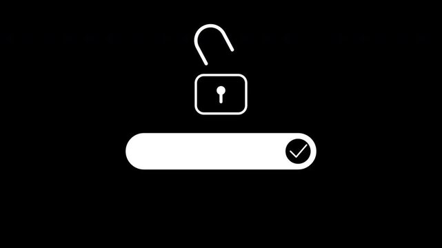 Minimal animation of a hand sliding to unlock a padlock icon representing digital cyber security and access.