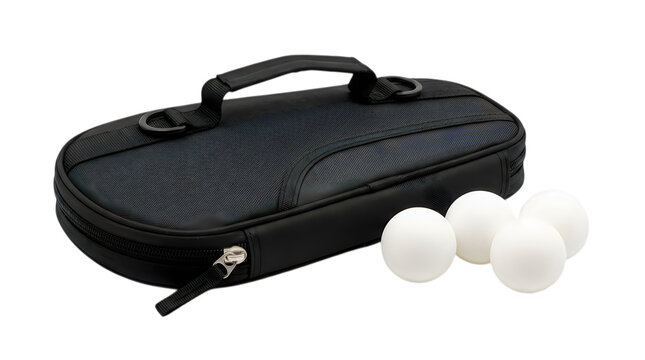 Black ping pong paddle case with balls isolated on transparent background