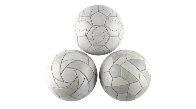 Three realistic soccer balls isolated on transparent background