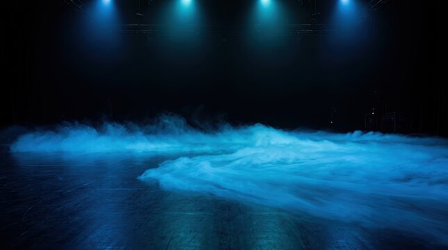 Stage with blue fog and spotlights