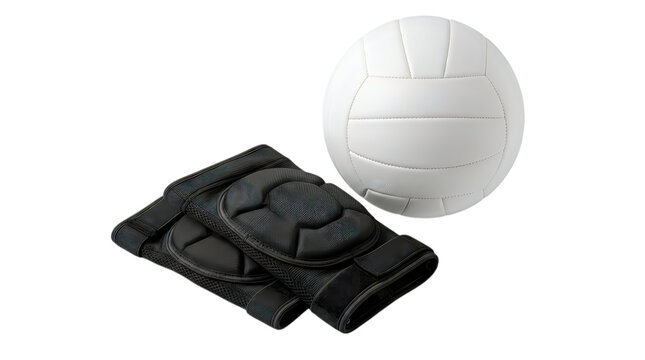 Volleyball knee pads and ball sport equipment isolated on transparent background