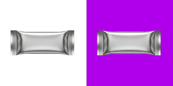 Blank silver metallic flow pack wrapper mock up transparent png