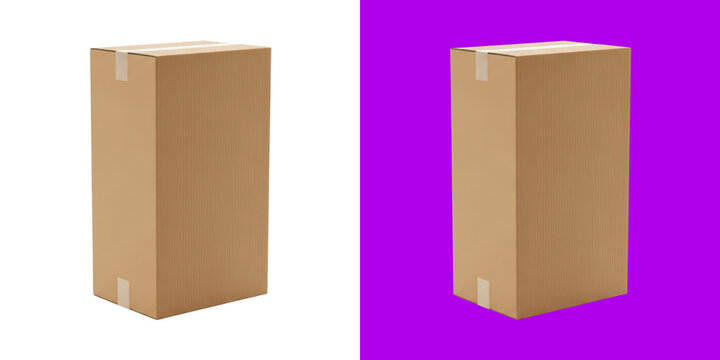Closed brown cardboard delivery box 3D render transparent png