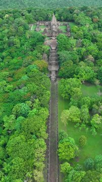 Vertical video,Aerial view of Khao Phanom Rung historical site, Buriram, Thailand