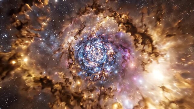 Cosmic Spiral Nebula in Motion - A swirling vortex of cosmic dust and stars creates an abstract spiral pattern in deep space.