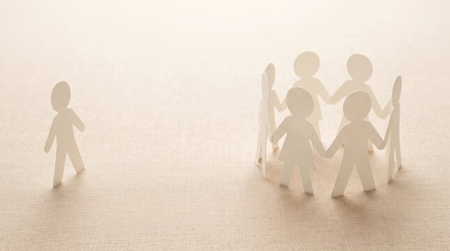 Paper cutout figures representing social exclusion and group dynamics
