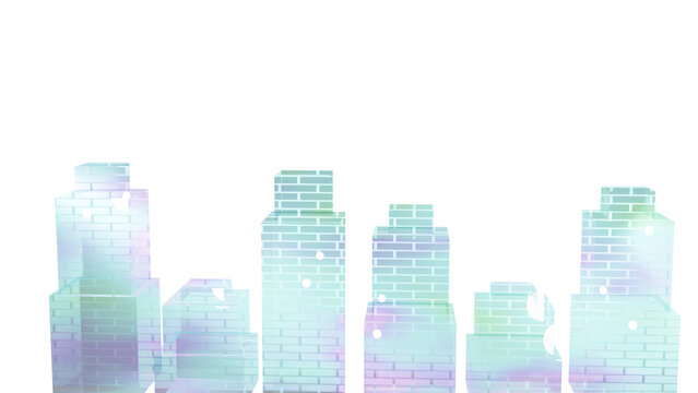 Transparent brick city skyline towers isolated on PNG transparent background