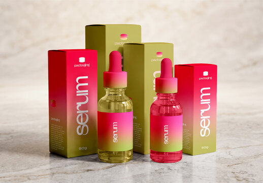 Serum Bottle Packaging Mockup on Marble