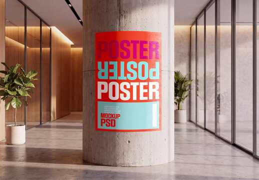 Poster Mockup on Concrete Pillar