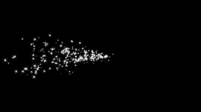 Glowing white light sparks and particles flare, white glittering magic shimmer, glowing particles, glitter line transition on black screen background with sparkle glitter, 4K video