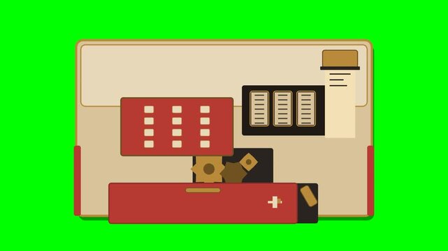 Premium retro Christmas microstock animation featuring a vintage mechanical cash register processing a gift transaction.