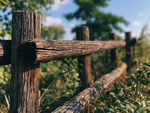 Close-Up of Weathered Wooden Fence with Rustic Charm Under Soft Natural Light