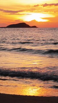 Footage of stunning golden sunset sky on the sparkling sea