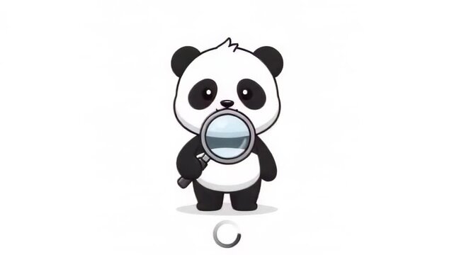Cute cartoon panda holding a magnifying glass on white background