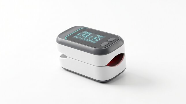 Modern Pulse Oximeter Medical Device Isolated on White Background