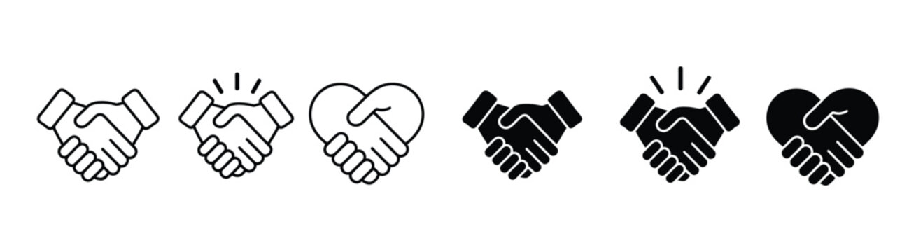 handshake contract and heart icon set for agreement trust partnership and love
