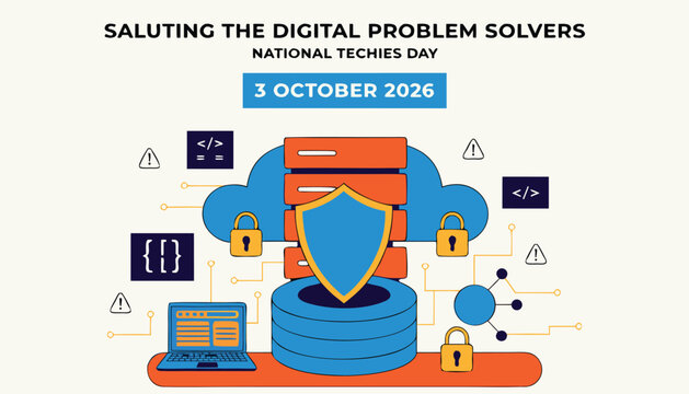 National techies day illustration celebrating digital problem solvers with secure servers