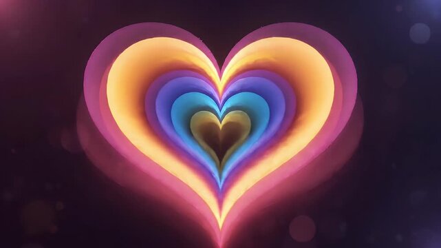 Colorful Heart Abstract Animation Background - A mesmerizing abstract animation features concentric heart shapes morphing and glowing with vibrant colors.