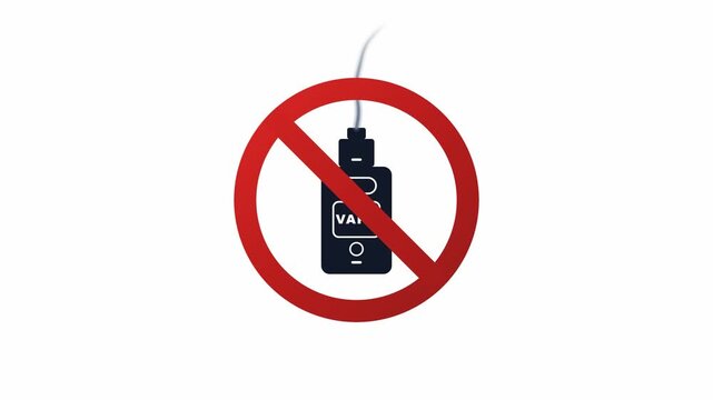 Zooming animation of a no vaping sign with rising smoke. 4K Video