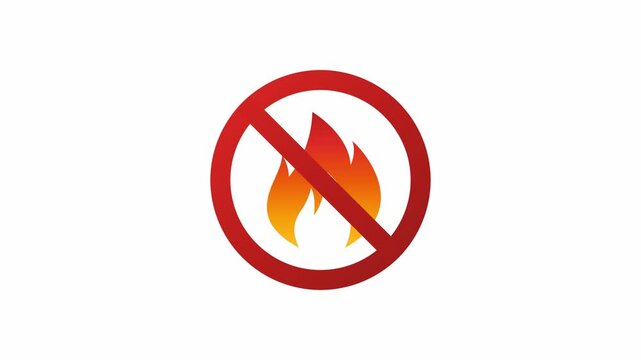 Animation of a no fire safety sign scaling into view. 4K Video