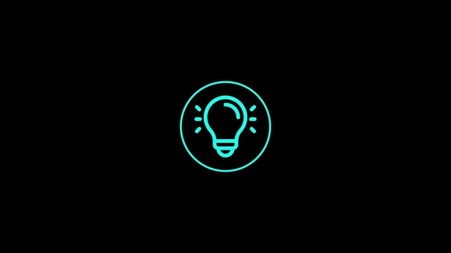 Futuristic glowing lightbulb icon with radiant spark effect on dark cyber technology background for innovation, creativity, digital interface, branding, and modern design