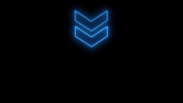 neon blue light animated traffic directional arrows sign. down arrow for road direction 4k animation