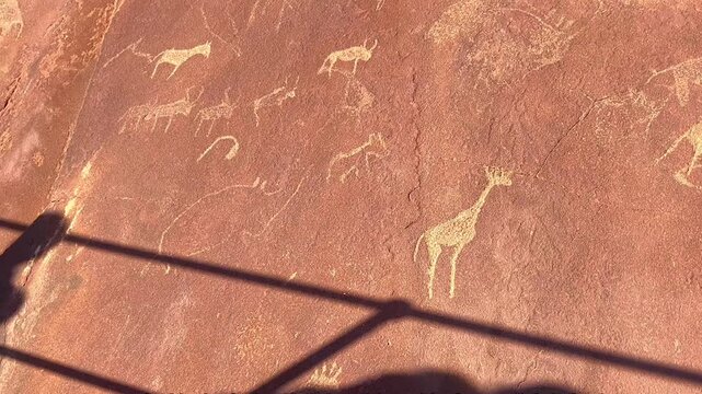 Ancient Rock Engravings of Giraffes and Wildlife in Namibia