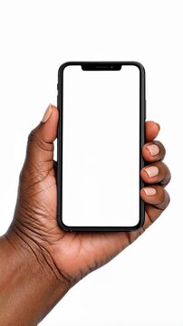 Hand Holding Smartphone with Blank White Screen for Mockup