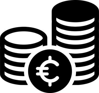 Euro coins stack vector icon representing wealth savings and currency exchange