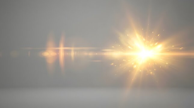 Golden light flare burst with horizontal lens glare effect