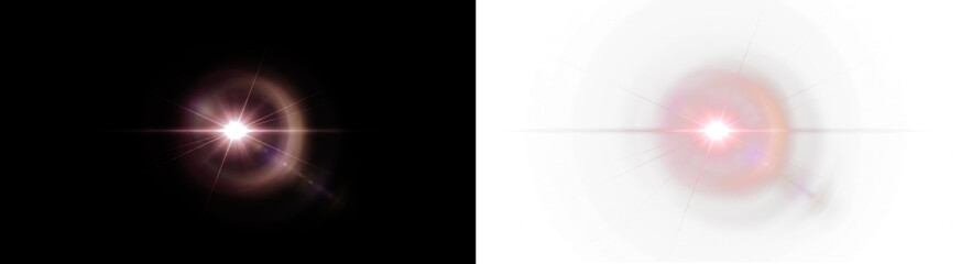 Fototapeta premium Png bright lens flare with glowing star and colorful circles isolated on transparent background