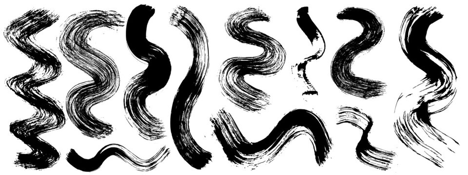 Zen curve arc with stroke brush line vector. Abstract brushstroke black icon. Grunge paintbrush arch with sketch paint ink for messy japanese elements. Splash wipe balance for organic wavy csp art.