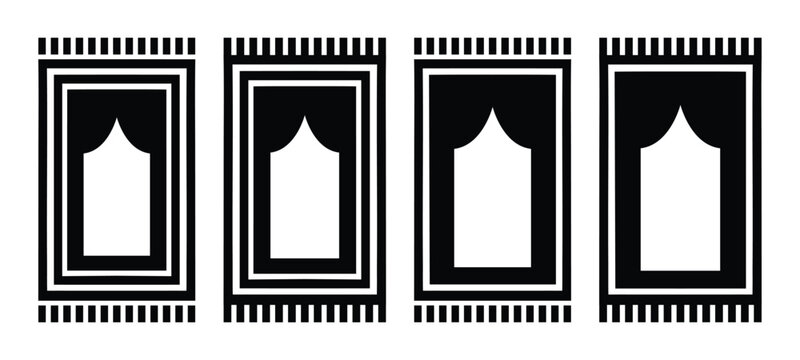 Set of Islamic Prayer Mat Vector Icons with Mihrab Arch Pattern.