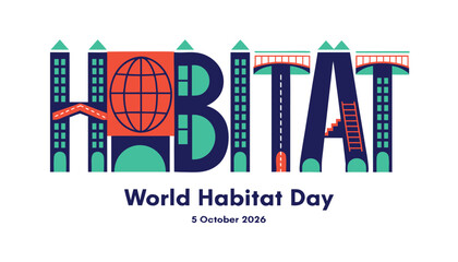 Fototapeta premium Creative typography design celebrating world habitat day with colorful geometric shapes