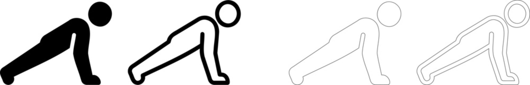 Push up exercise icon set. Featuring solid and outline style figures