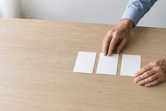 Hands choosing between blank decision cards