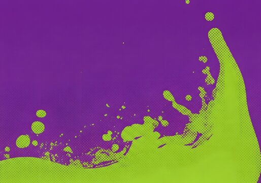 Abstract graphic background featuring a vibrant lime green liquid splash with halftone dots against a sol