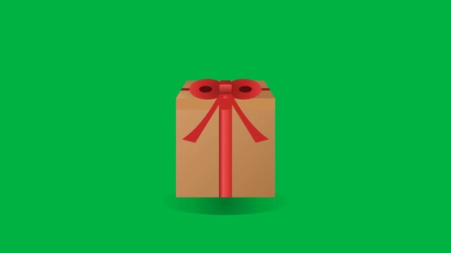 Front-facing premium cube package box with a satin ribbon bow lifting straight up vertically to a moderate height, revealing clean inner box cavity with fabric inertia and realistic physics on a Gojek